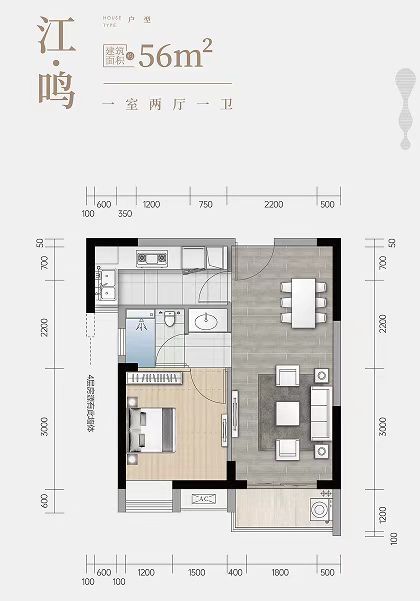 城投联投誉江南一室两厅一卫56㎡户型图