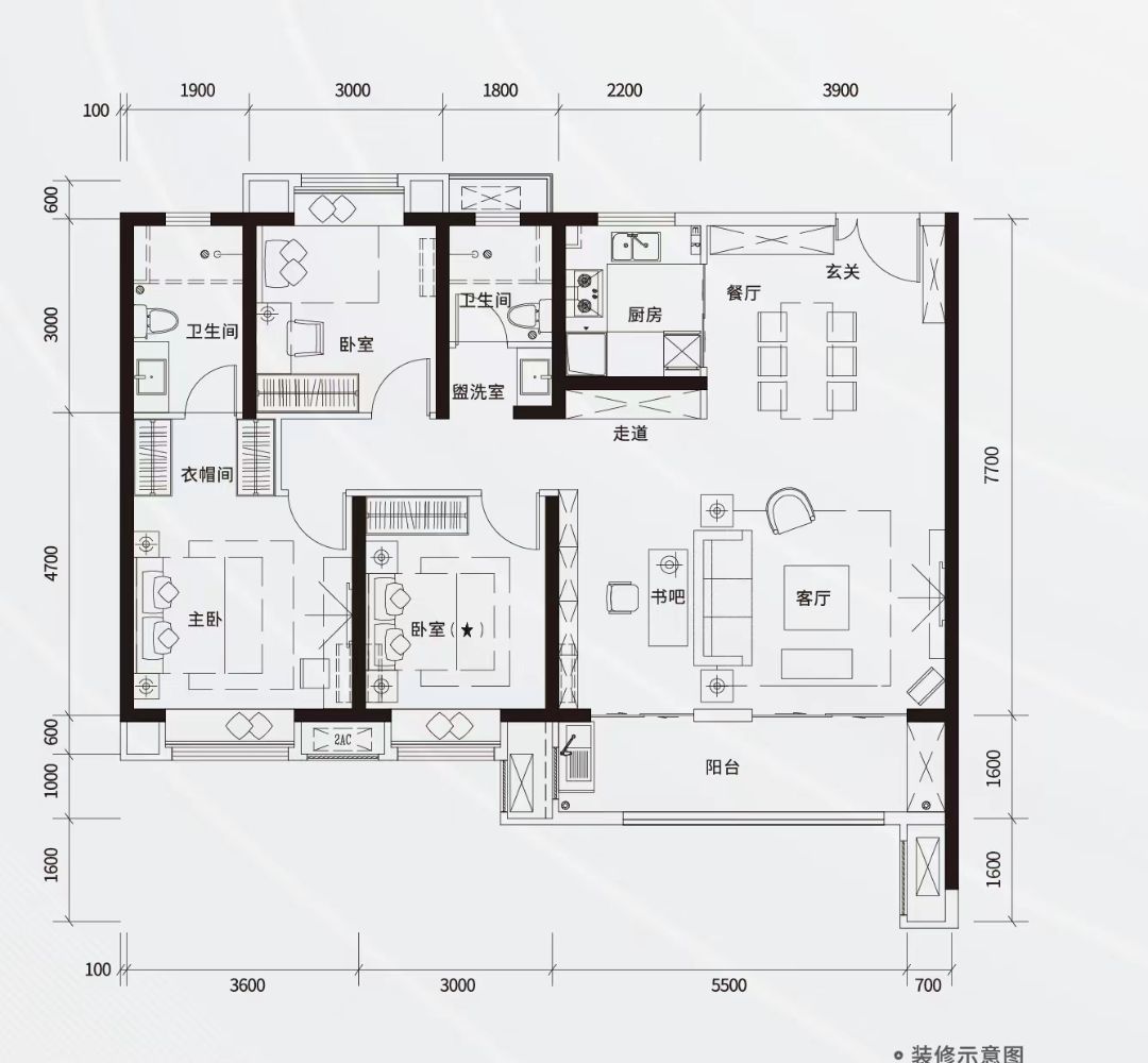 保利城七期.云廷三室两厅两卫140㎡户型图