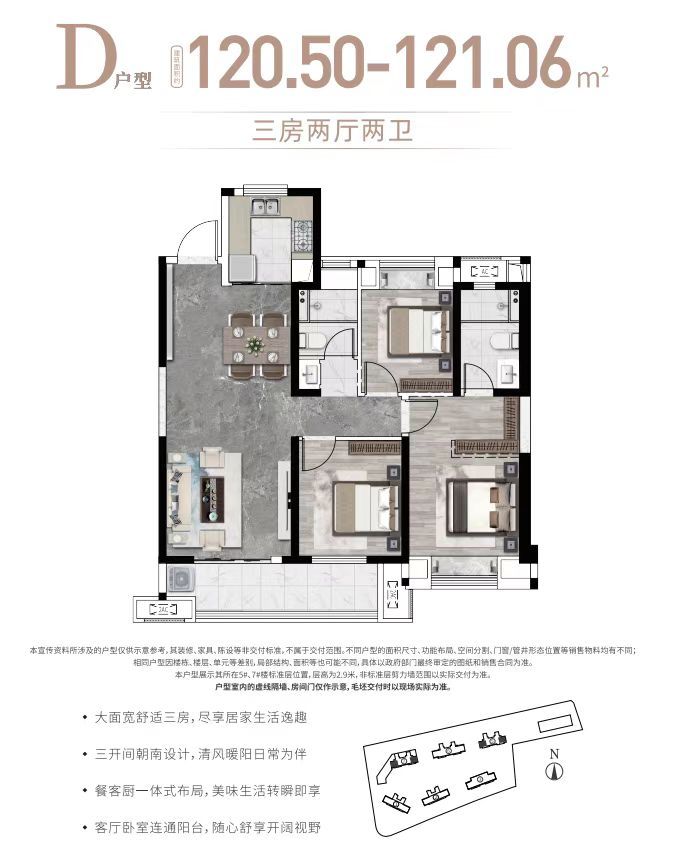 武汉城建.星河2049三室两厅两卫121㎡户型图