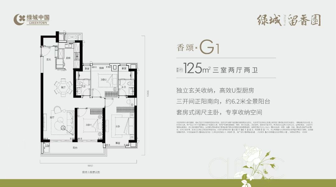 绿城留香园三室两厅两卫125㎡户型图