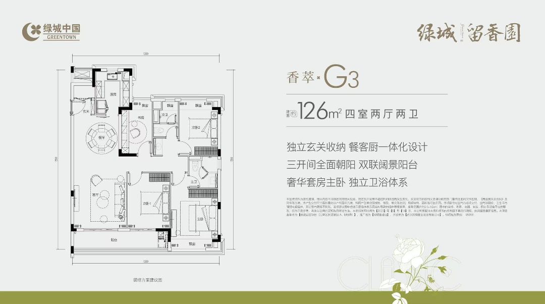绿城留香园四室两厅两卫126㎡户型图