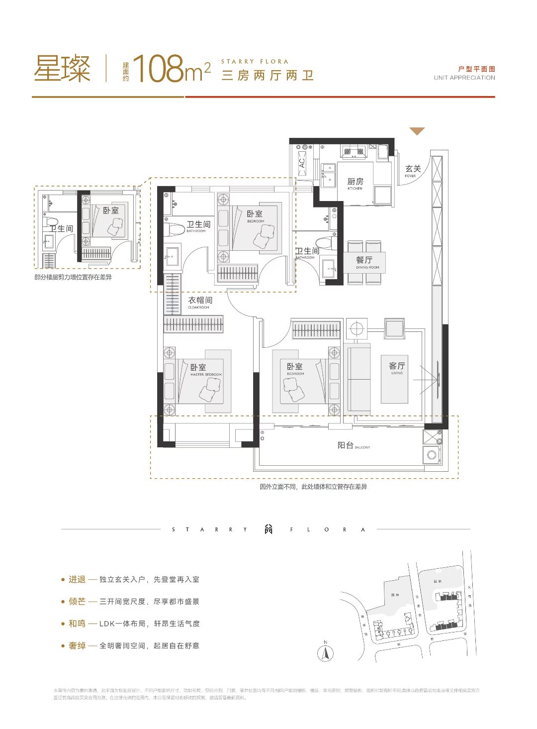 越秀中交.星汇园三室两厅两卫108㎡户型图