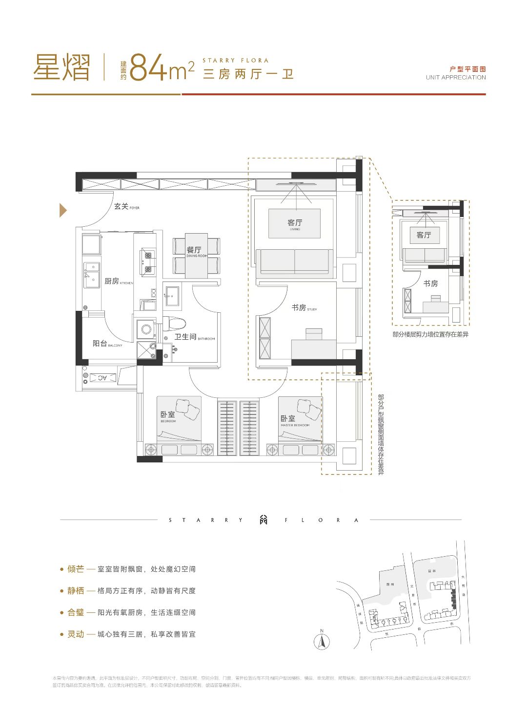 越秀中交.星汇园三室两厅一卫84㎡户型图
