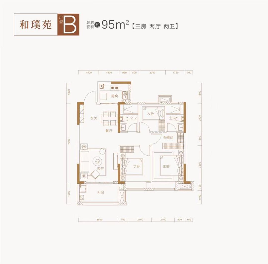联发璞悦府三室两厅两卫95㎡户型图