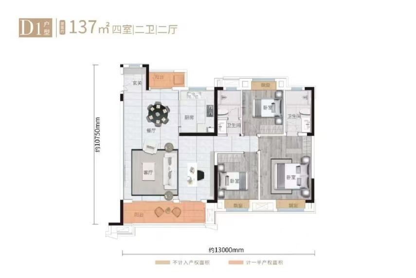 绿都.中央公园四室两厅两卫137㎡户型图