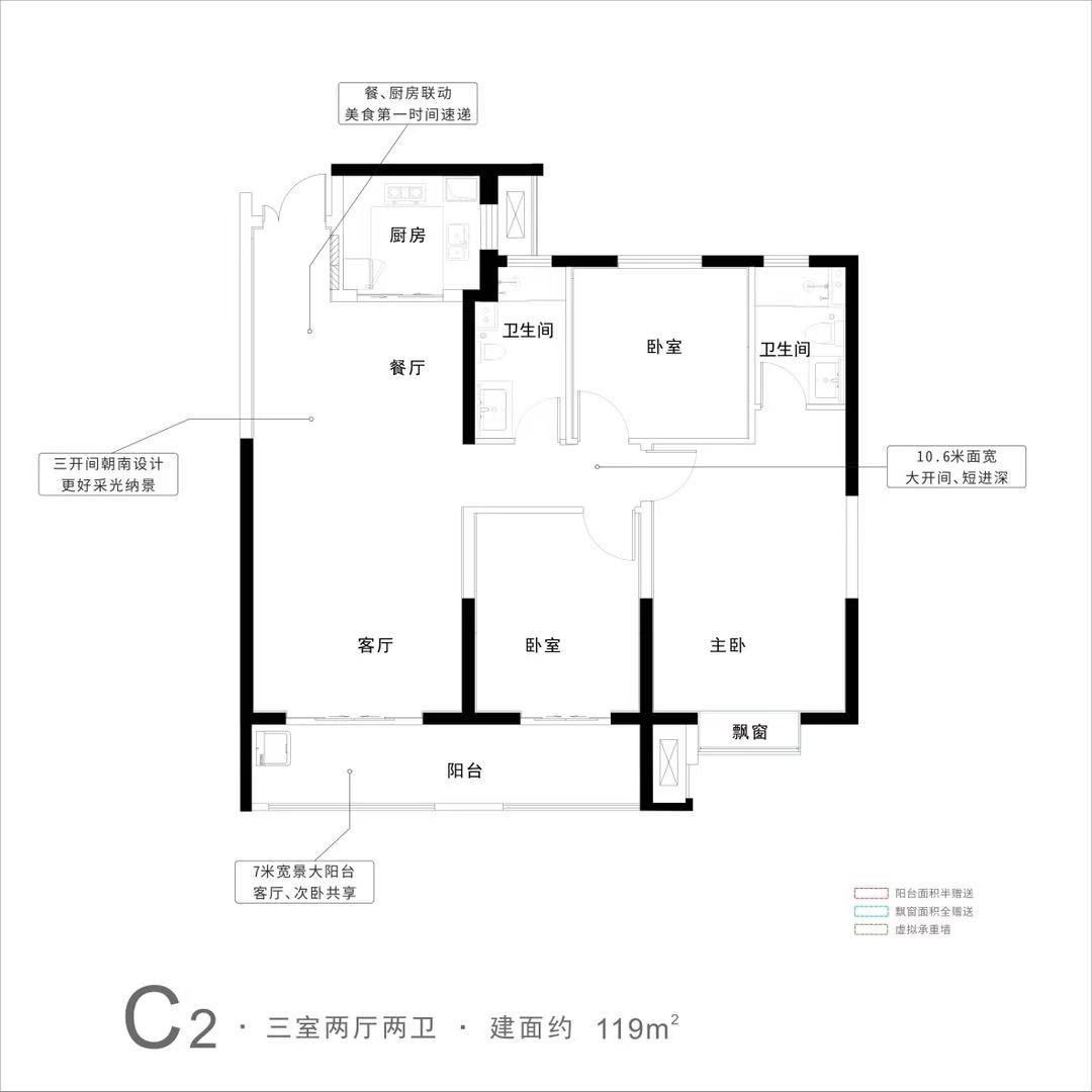中建.锦绣楚城三室两厅两卫119㎡户型图
