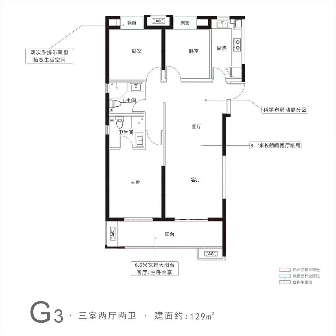 中建.锦绣楚城三室两厅两卫129㎡户型图