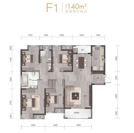地铁盛观尚城四室两厅两卫140㎡户型图