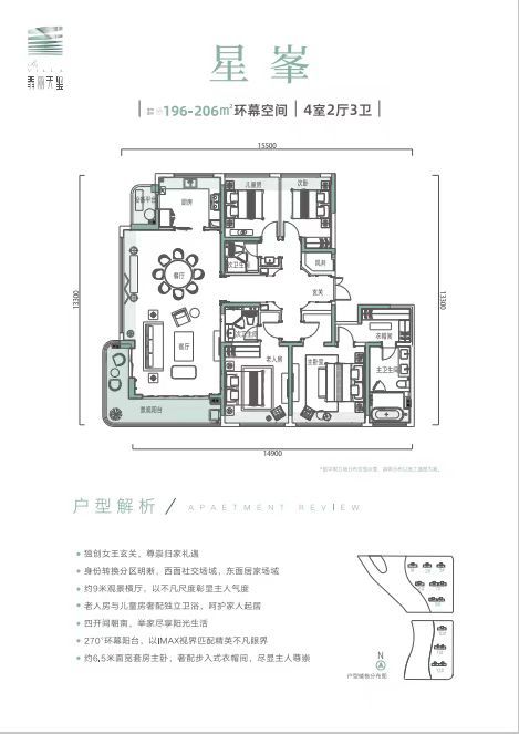 光谷翡丽天玺四室两厅三卫206㎡户型图