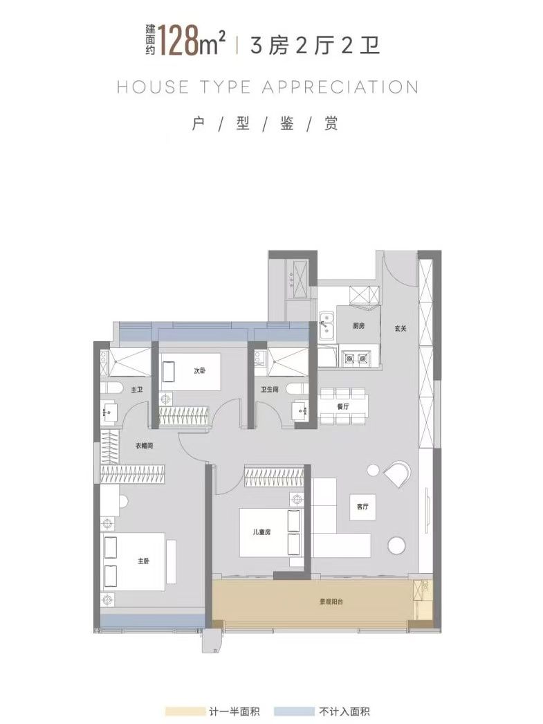 城投武汉印三房两厅两卫128㎡户型图