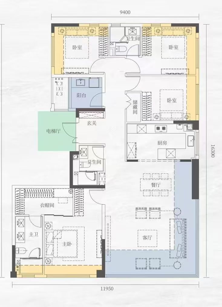 武汉天宸四房两厅三卫165㎡户型图